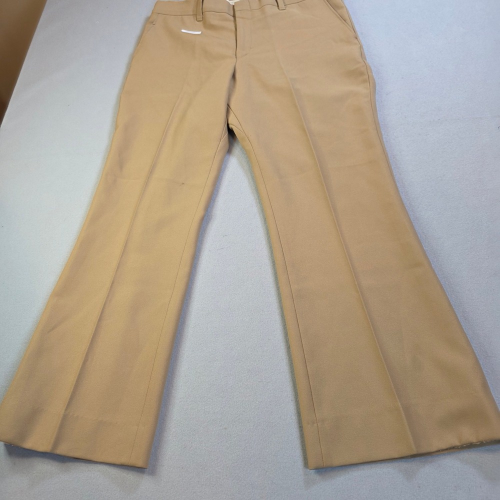 Vintage All Seasons Treasure Mens Flared Khaki Trousers Tan 70s Disco 35x28